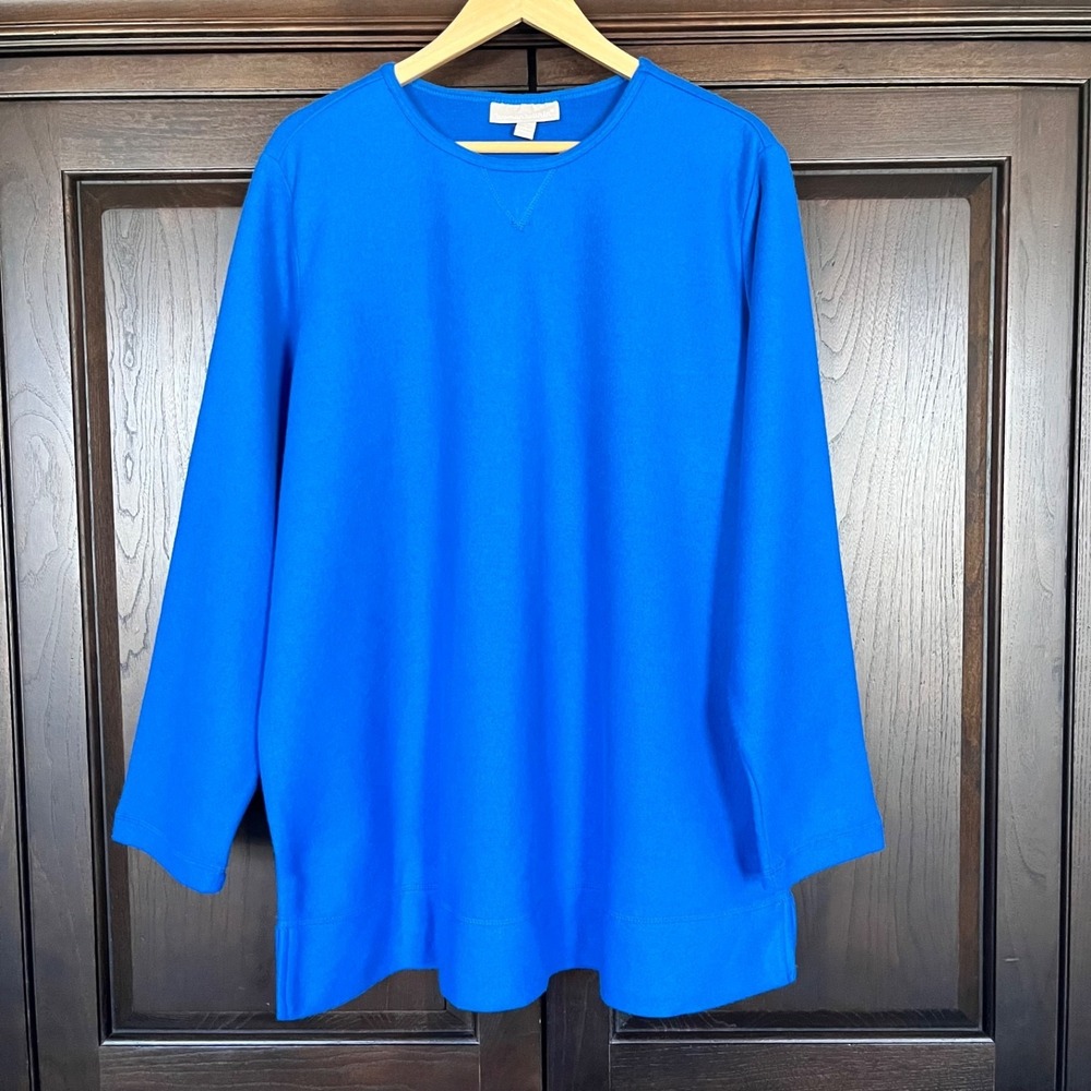 Woman Within Plus Size 1X XL 18/20  Blue Fleece Pullover‎ Sweatshirt Top Comfy